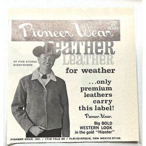 Pioneer Wear Leather Vintage Print Ad 1960s Cowboy Fashion Albuquerque NM